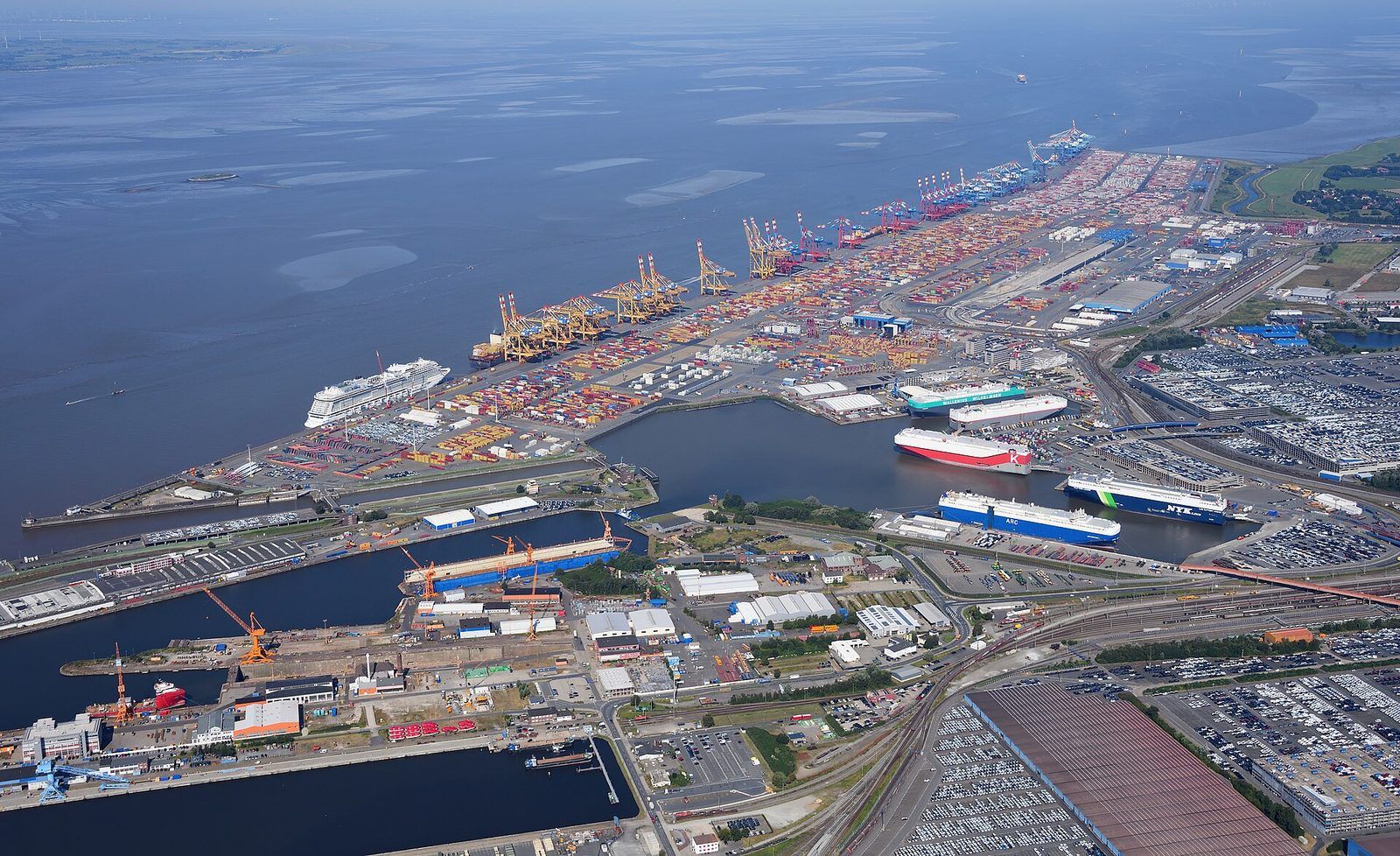 A container port from the air